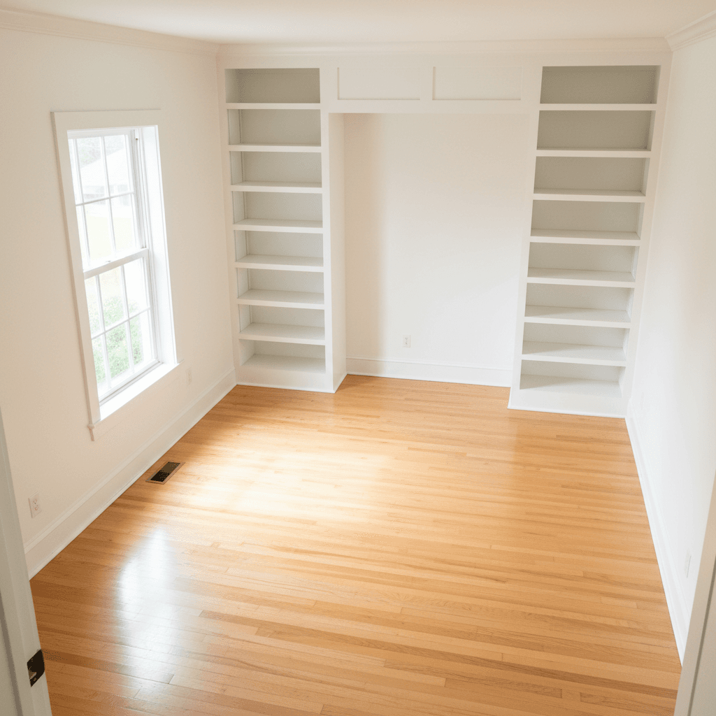 Empty residential room after junk removal project completion showing cleared space
