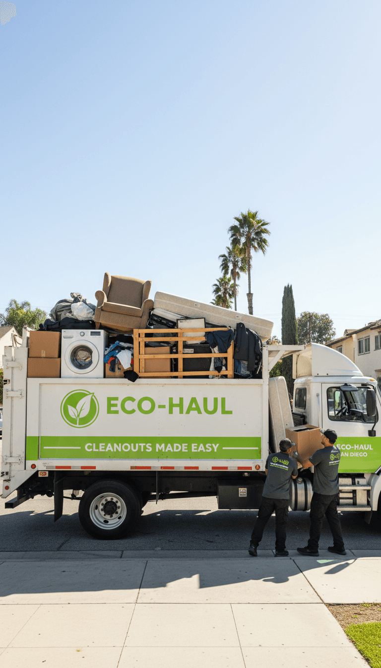 Junk removal truck fully loaded with household items