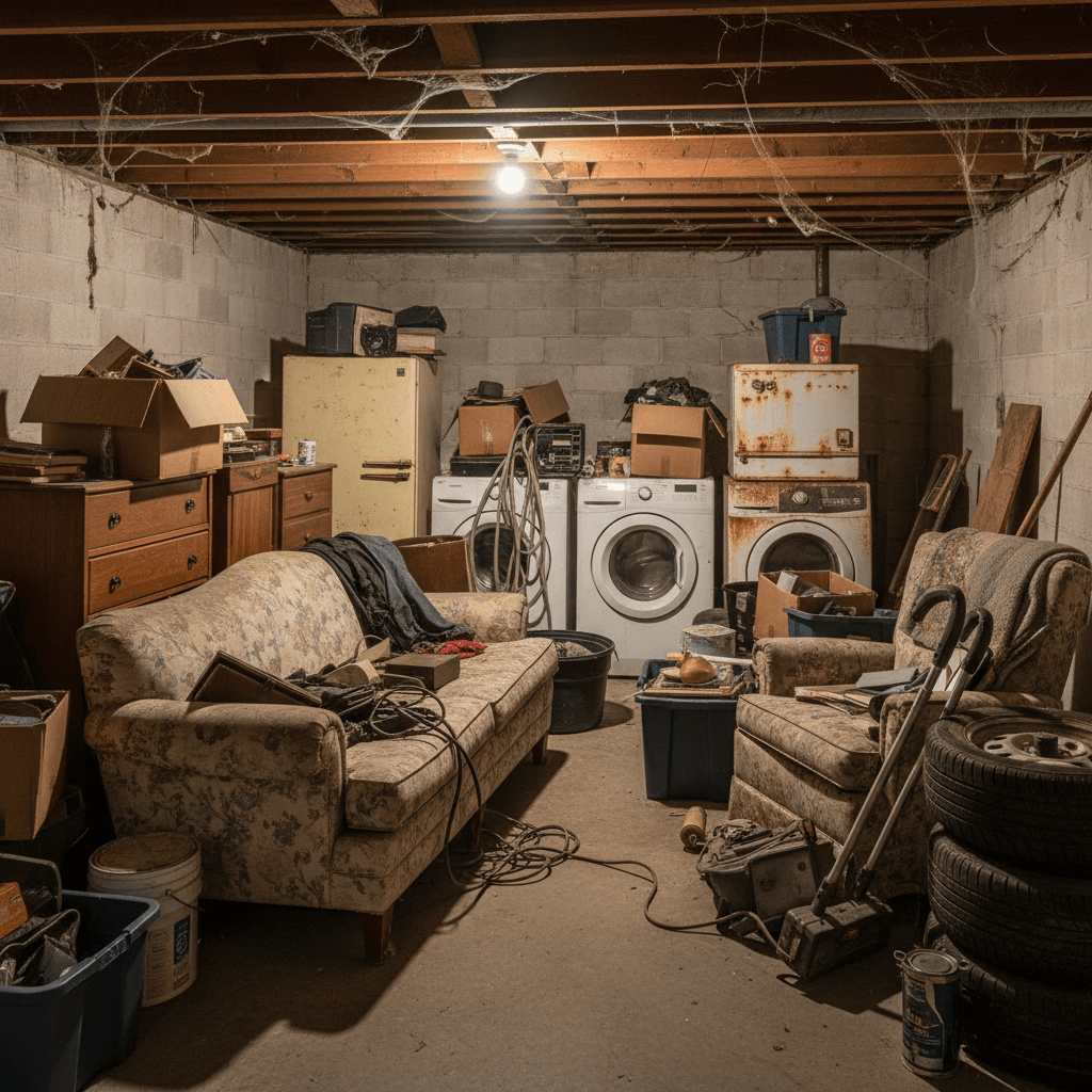 Basement cleanout before junk removal