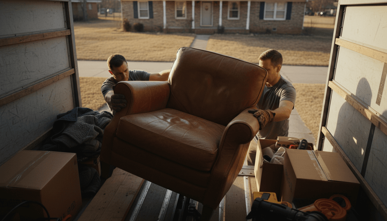 Sunny Coast Junk Removal crew member standing in front of loaded service truck